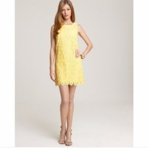 yellow lace shift dress